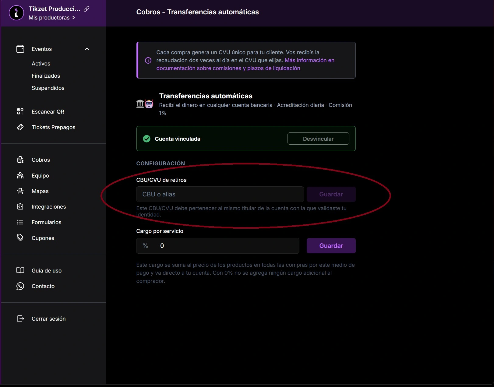 Configurar CVU de retiros